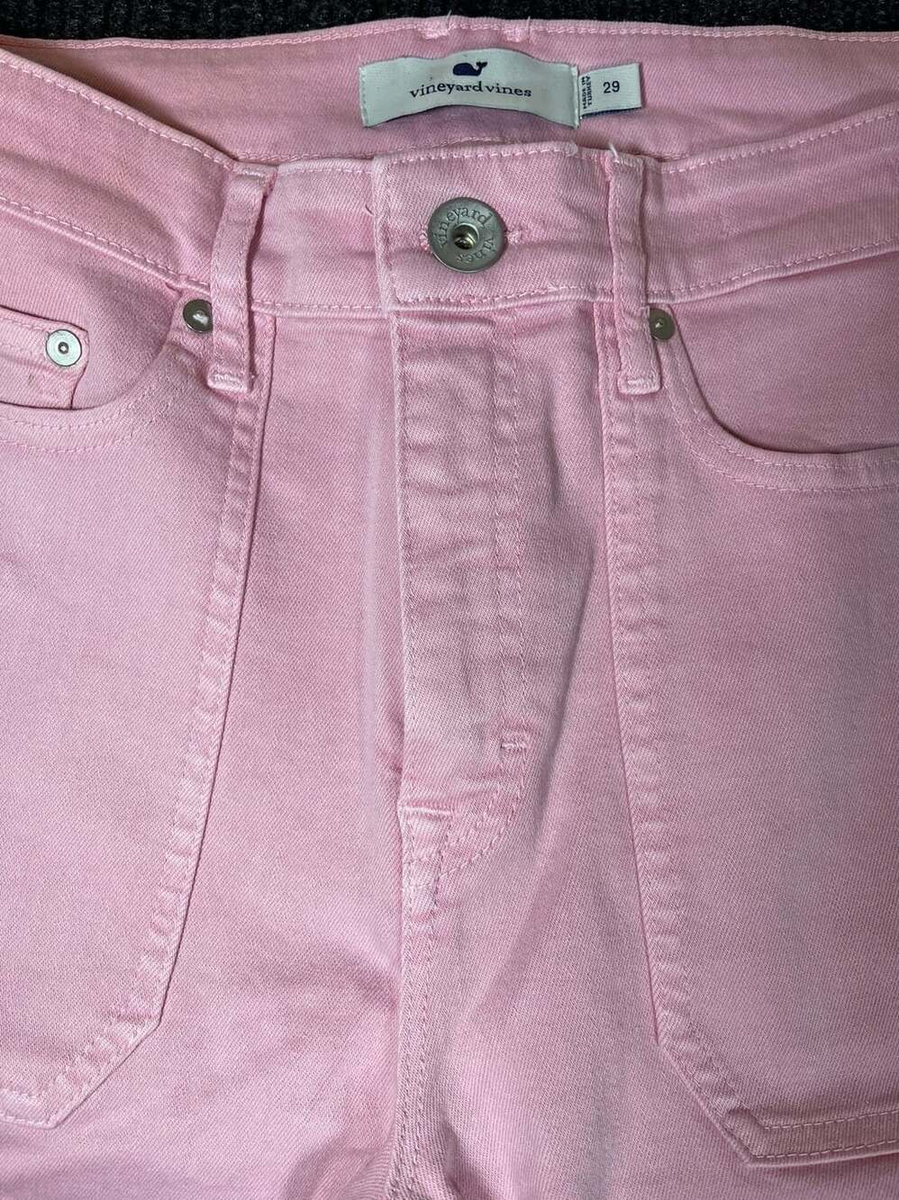 vineyard vines High Rise Straight Crop Pink Denim Jeans Raw Hem